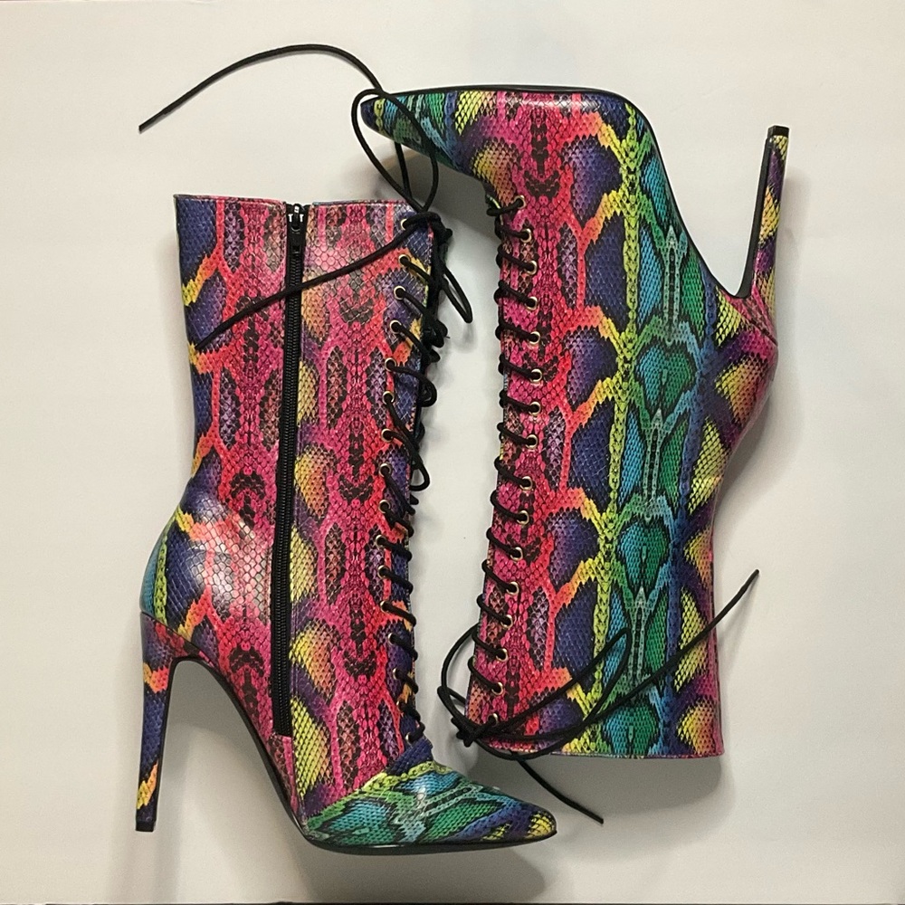 Rainbow Snakeskin Lace Up Booties (Size 9) - Picture 1 of 3